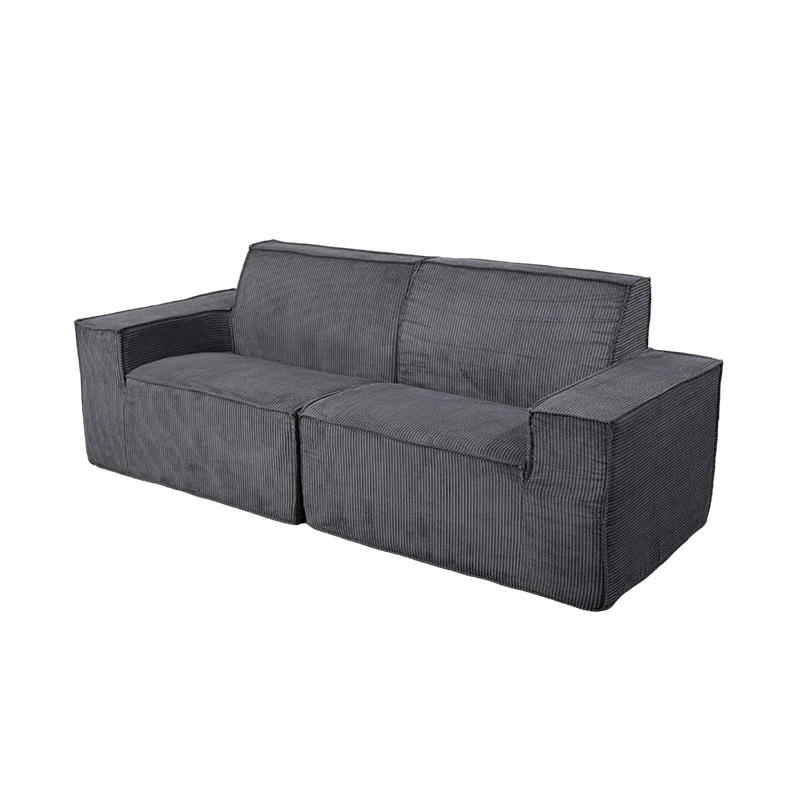 Sofa khối đậu hũ đôi bằng vải nhung màu xám đậm với thiết kế tay vịn rộng