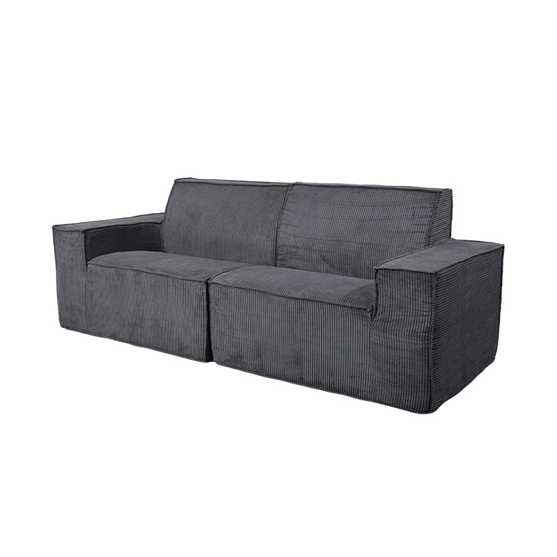 Sofa khối đậu hũ đôi bằng vải nhung màu xám đậm với thiết kế tay vịn rộng