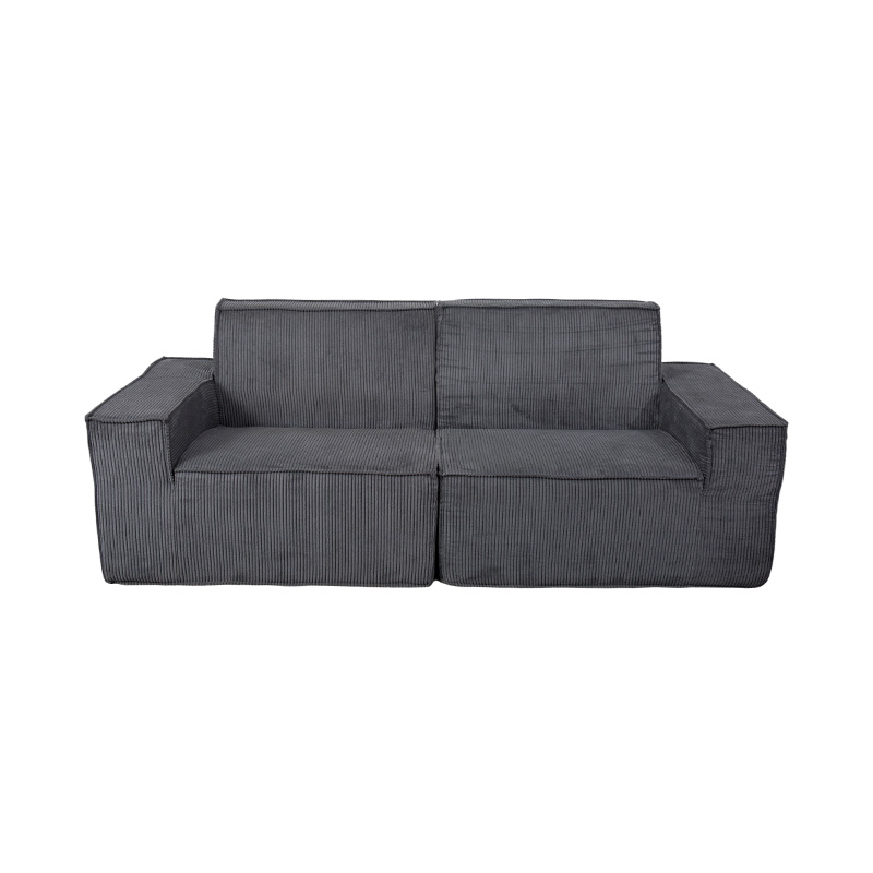Sofa khối đậu hũ đôi bằng vải nhung màu xám đậm với thiết kế tay vịn rộng Sofa khối đậu hũ đôi bằng vải nhung màu xám đậm với thiết kế tay vịn rộng