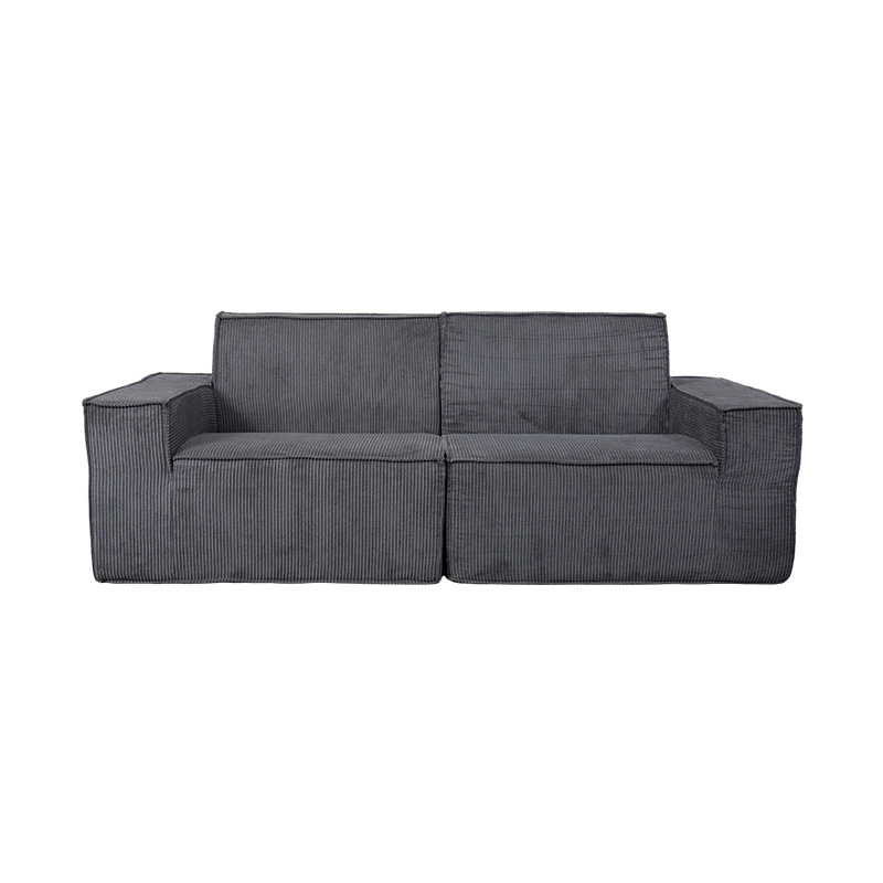 Sofa khối đậu hũ đôi bằng vải nhung màu xám đậm với thiết kế tay vịn rộng