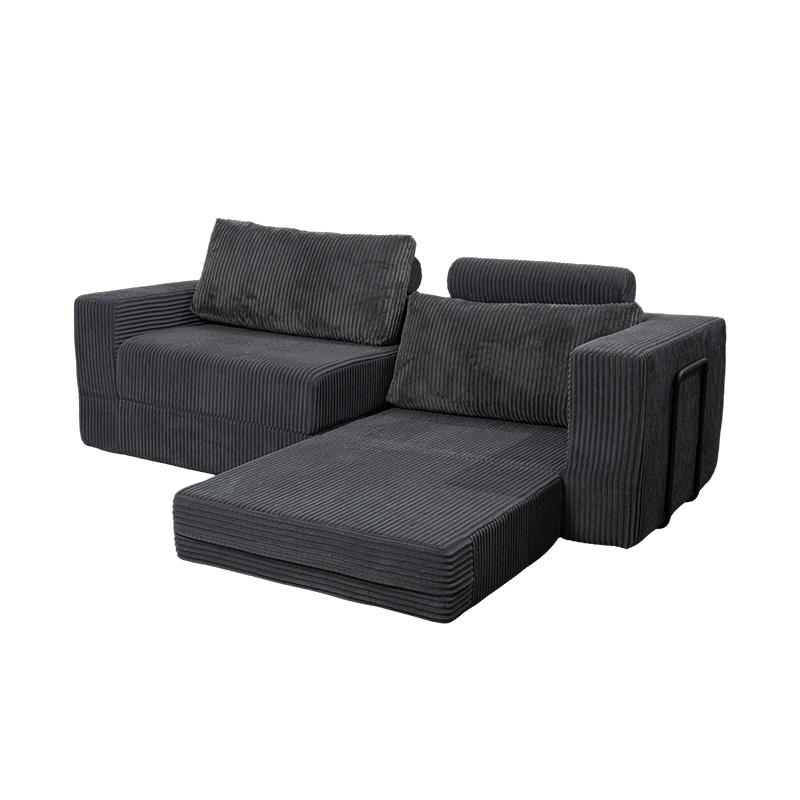 Sofa mui trần hiện đại bằng vải nhung màu xám đậm có đệm, bố cục mô-đun linh hoạt Sofa mui trần hiện đại bằng vải nhung màu xám đậm có đệm, bố cục mô-đun linh hoạt