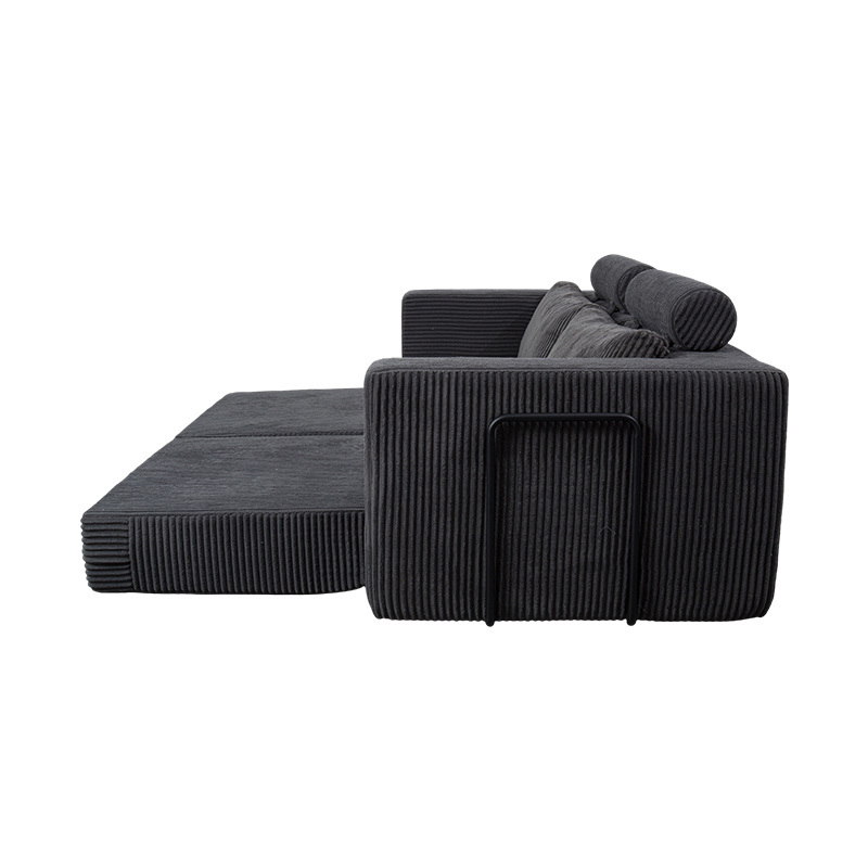Sofa mui trần hiện đại bằng vải nhung màu xám đậm có đệm, bố cục mô-đun linh hoạt Sofa mui trần hiện đại bằng vải nhung màu xám đậm có đệm, bố cục mô-đun linh hoạt