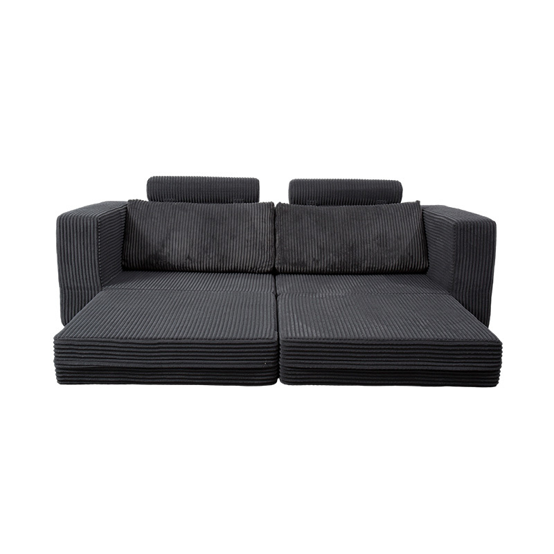 Sofa mui trần hiện đại bằng vải nhung màu xám đậm có đệm, bố cục mô-đun linh hoạt Sofa mui trần hiện đại bằng vải nhung màu xám đậm có đệm, bố cục mô-đun linh hoạt