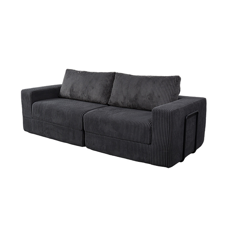 Sofa mui trần hiện đại bằng vải nhung màu xám đậm có đệm, bố cục mô-đun linh hoạt Sofa mui trần hiện đại bằng vải nhung màu xám đậm có đệm, bố cục mô-đun linh hoạt