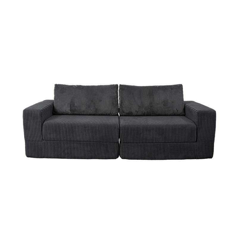 Sofa mui trần hiện đại bằng vải nhung màu xám đậm có đệm, bố cục mô-đun linh hoạt Sofa mui trần hiện đại bằng vải nhung màu xám đậm có đệm, bố cục mô-đun linh hoạt