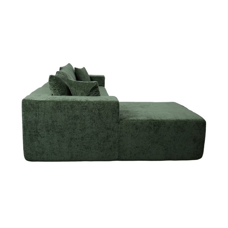 Sofa góc hình chữ L màu xanh ngọc lục bảo với nhiều đệm Sofa góc hình chữ L màu xanh ngọc lục bảo với nhiều đệm