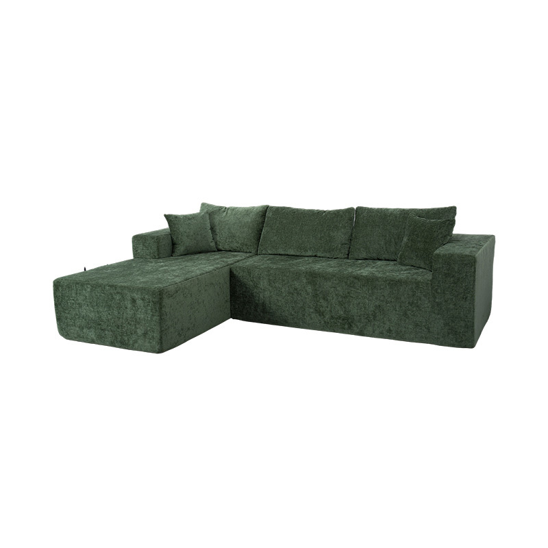 Sofa góc hình chữ L màu xanh ngọc lục bảo với nhiều đệm Sofa góc hình chữ L màu xanh ngọc lục bảo với nhiều đệm