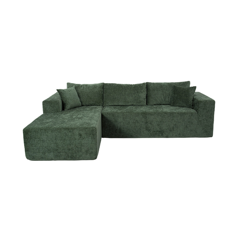 Sofa góc hình chữ L màu xanh ngọc lục bảo với nhiều đệm Sofa góc hình chữ L màu xanh ngọc lục bảo với nhiều đệm