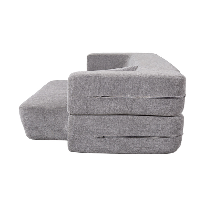 Giường sofa đa chức năng có thể chuyển đổi bằng nhung màu xám nhạt có đệm Giường sofa đa chức năng có thể chuyển đổi bằng nhung màu xám nhạt có đệm