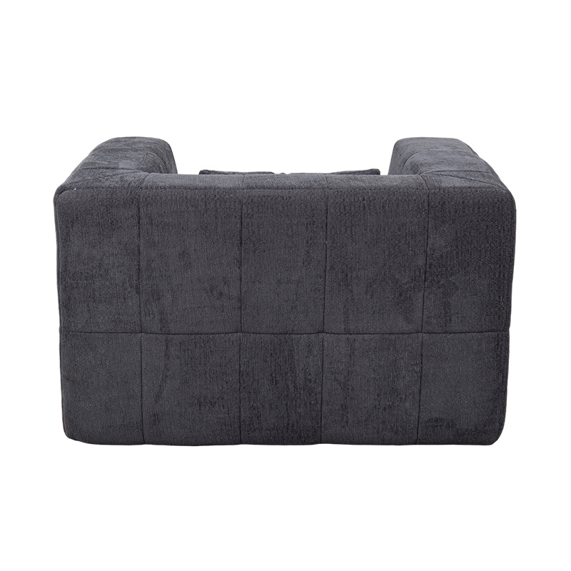Sofa đơn toàn bọt với thiết kế hình khối và nhung màu xám đậm
