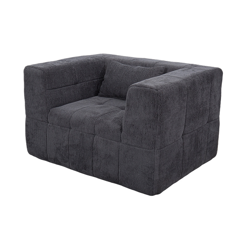 Sofa đơn toàn bọt với thiết kế hình khối và nhung màu xám đậm