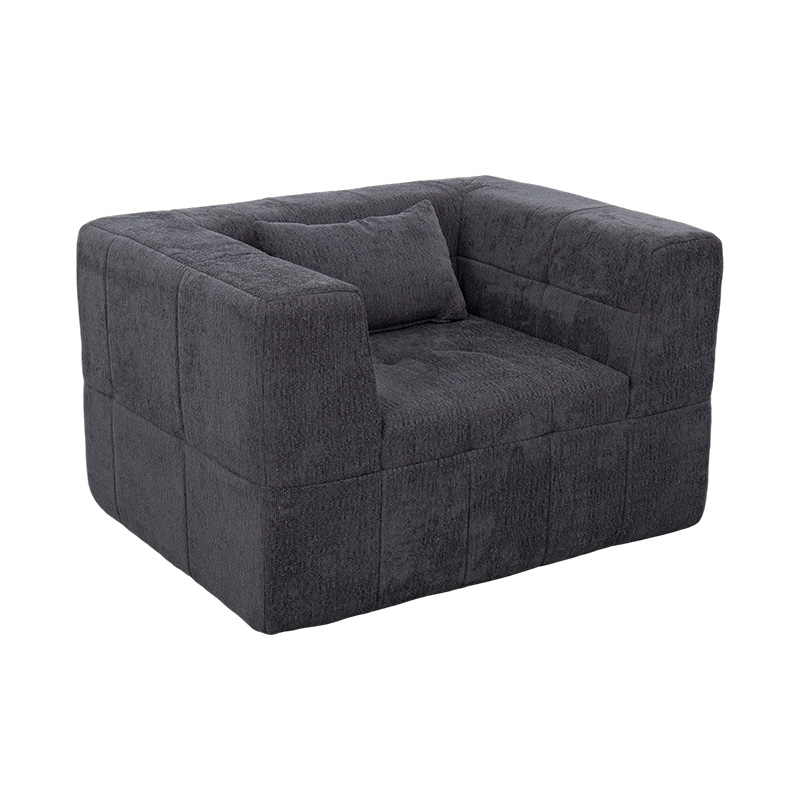 Sofa đơn toàn bọt với thiết kế hình khối và nhung màu xám đậm