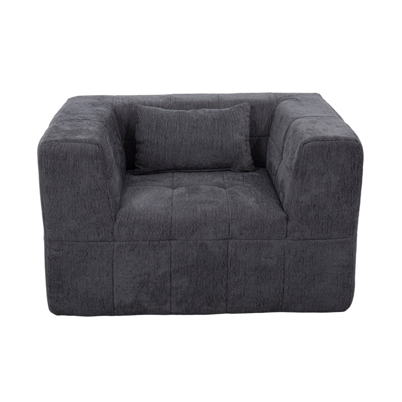 Sofa đơn toàn bọt với thiết kế hình khối và nhung màu xám đậm Sofa đơn toàn bọt với thiết kế hình khối và nhung màu xám đậm