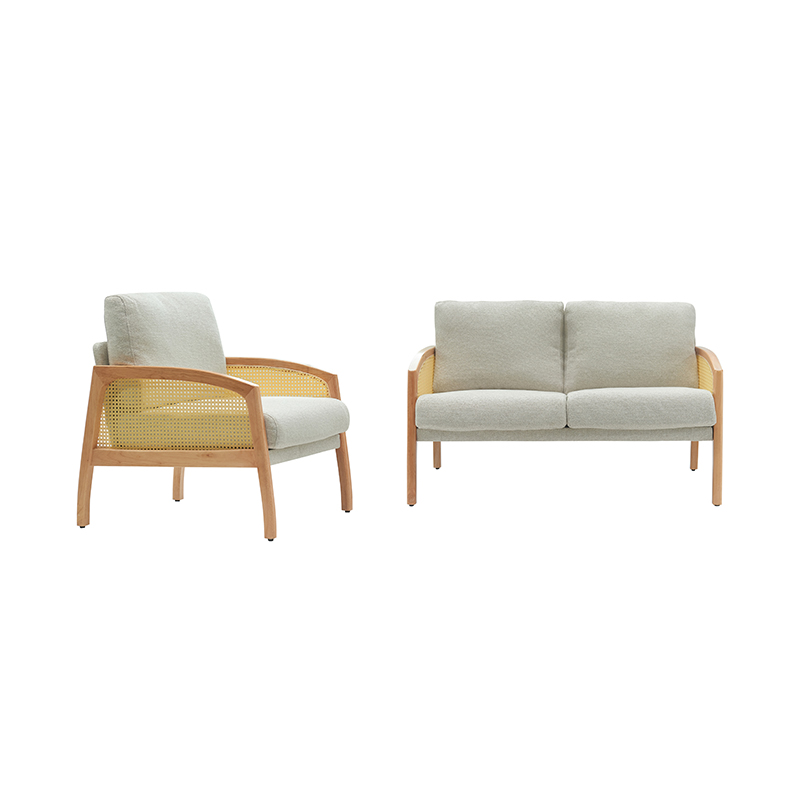 Sofa vải lanh có tay vịn bằng mây